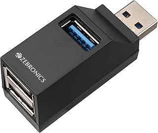 ZEBRONICS 180HB USB HUB, 3 Ports, USB 3.0, Transfer Speeds Upto 5 Gbps, Lightweight Design, Multi OS Compatible, Plug and Price In India