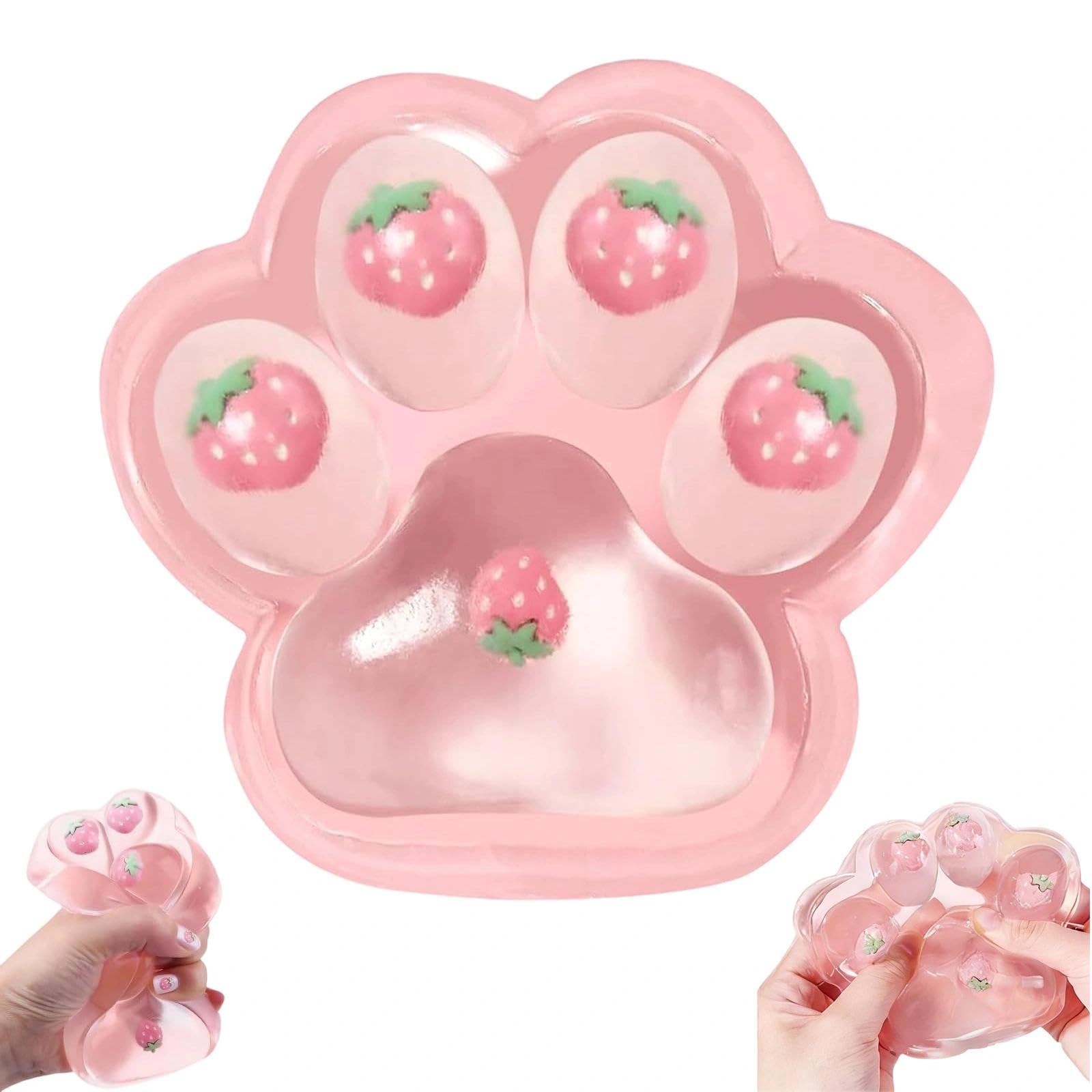 DAVBNM Giant Taba Squishy Paw Toys, Cat Paw Squeeze Toy, Kawaii Soft Taba Fufu CatPaw Squishies Sensory Toy Fufu Squishies Fidget Toys Super Soft Big Strawberry CatPaw SqueezeToy for Stress Relief