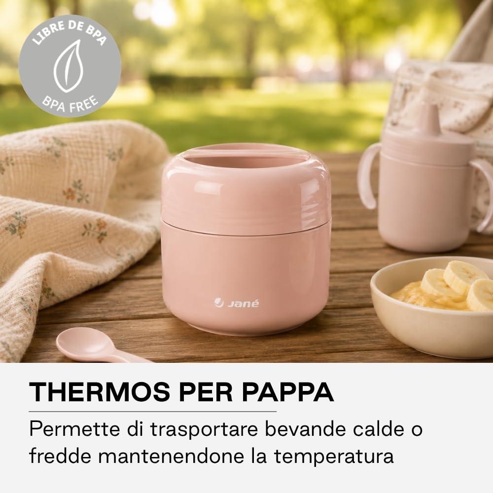 Jané Termos Bambini 550 ml Mantiene Caldo Freddo 4h Microonde Congelatore Senza BPA Rosa