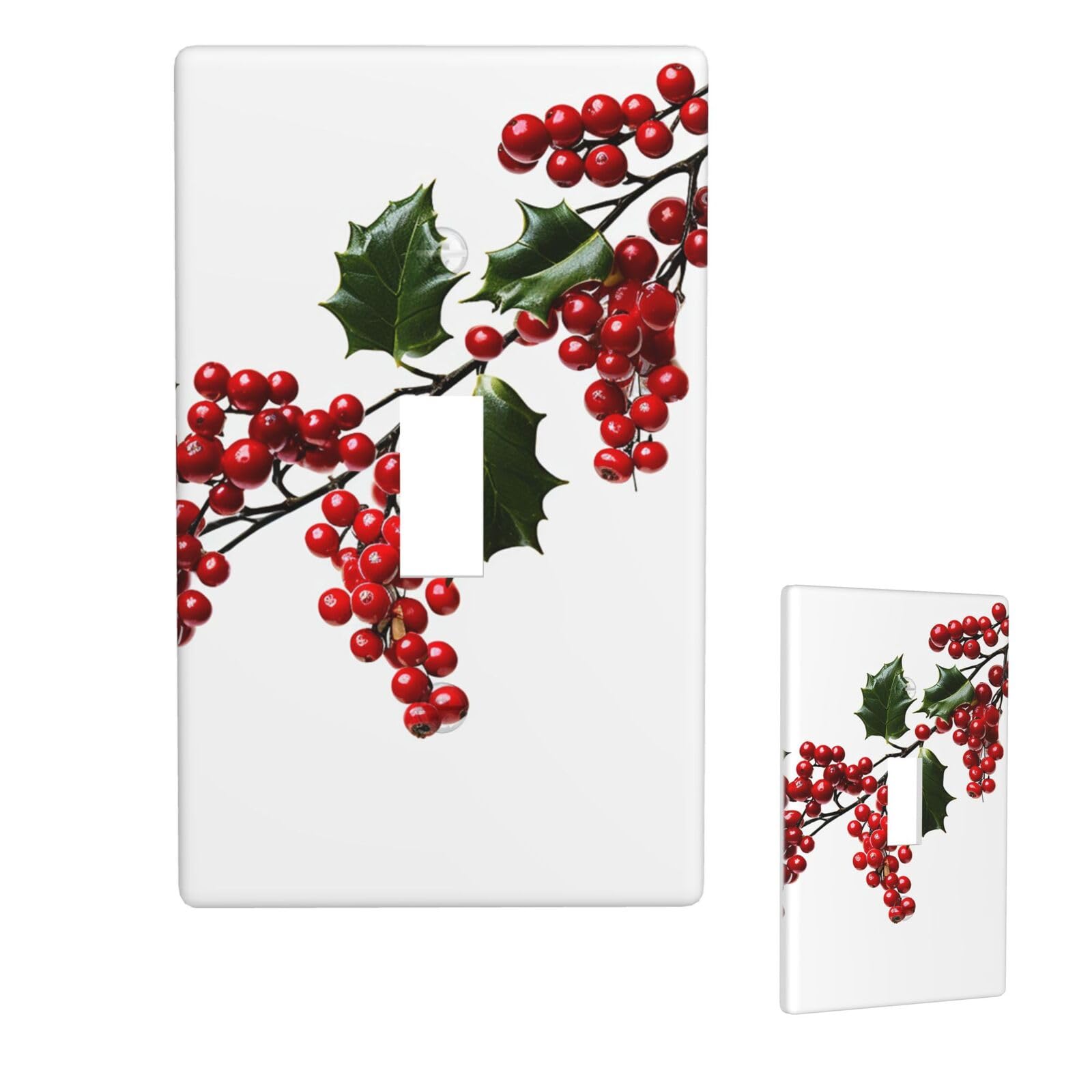 1 Gang Single Toggle Wall Plates, Unbreakable Decorative Light Switch Plate Covers Holly Berry Branches Electrical Switchplate Cover Faceplate For Bathroom Kitchen Decor
