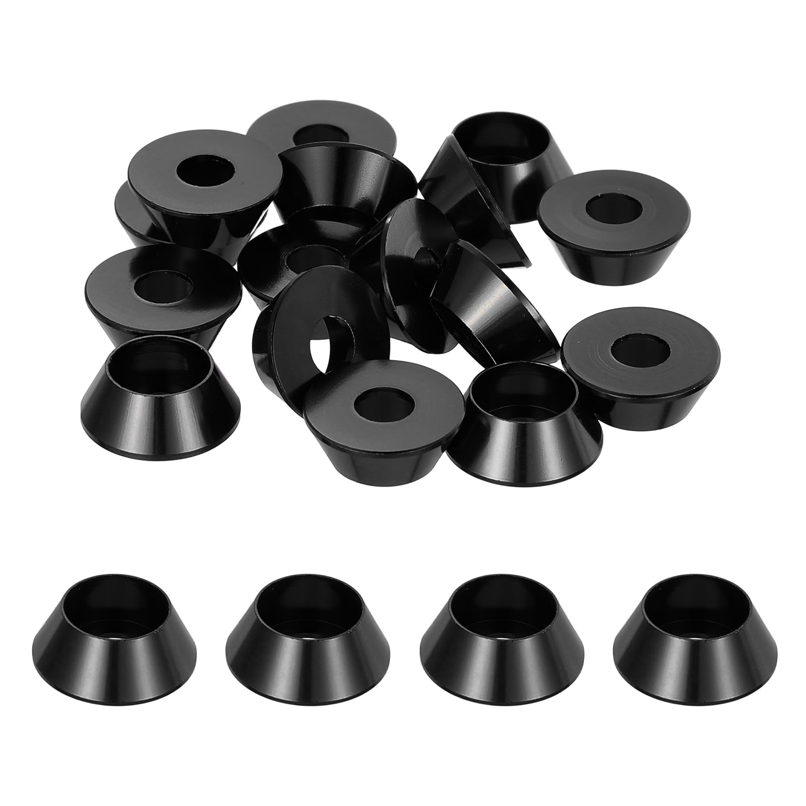 sourcing map M5 Cone Cup Washers, Anodized Aluminum Gaskets Cup Head Washer Gasket for Screw RC/FPV/PC/Drone/Mechanical Accessories Model Parts, Pack of 20 (Black)