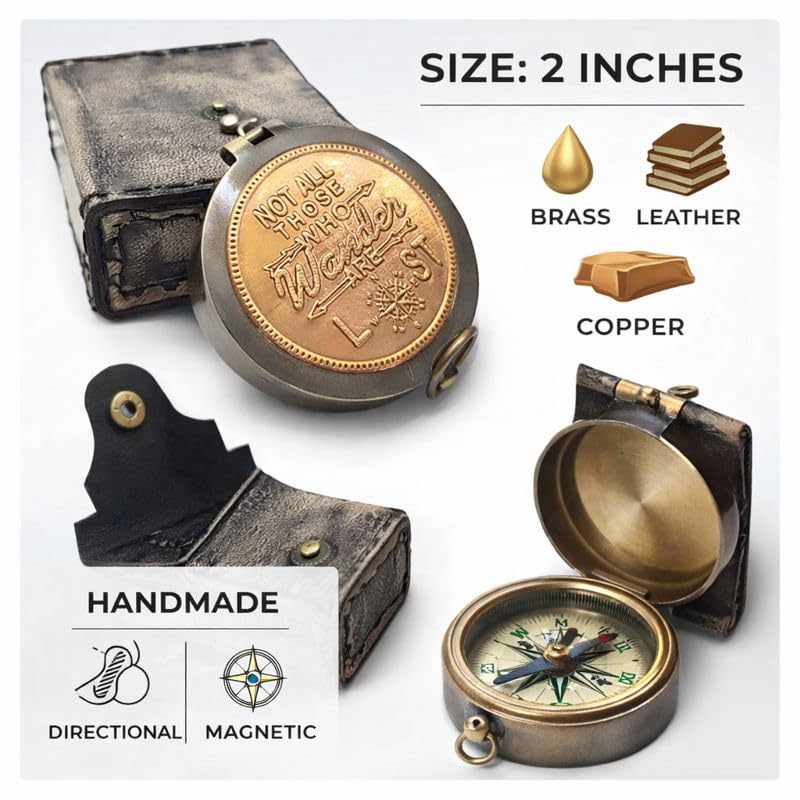 Brújula Marina Vintage de Cobre con Estuche de Cuero miniatura 3