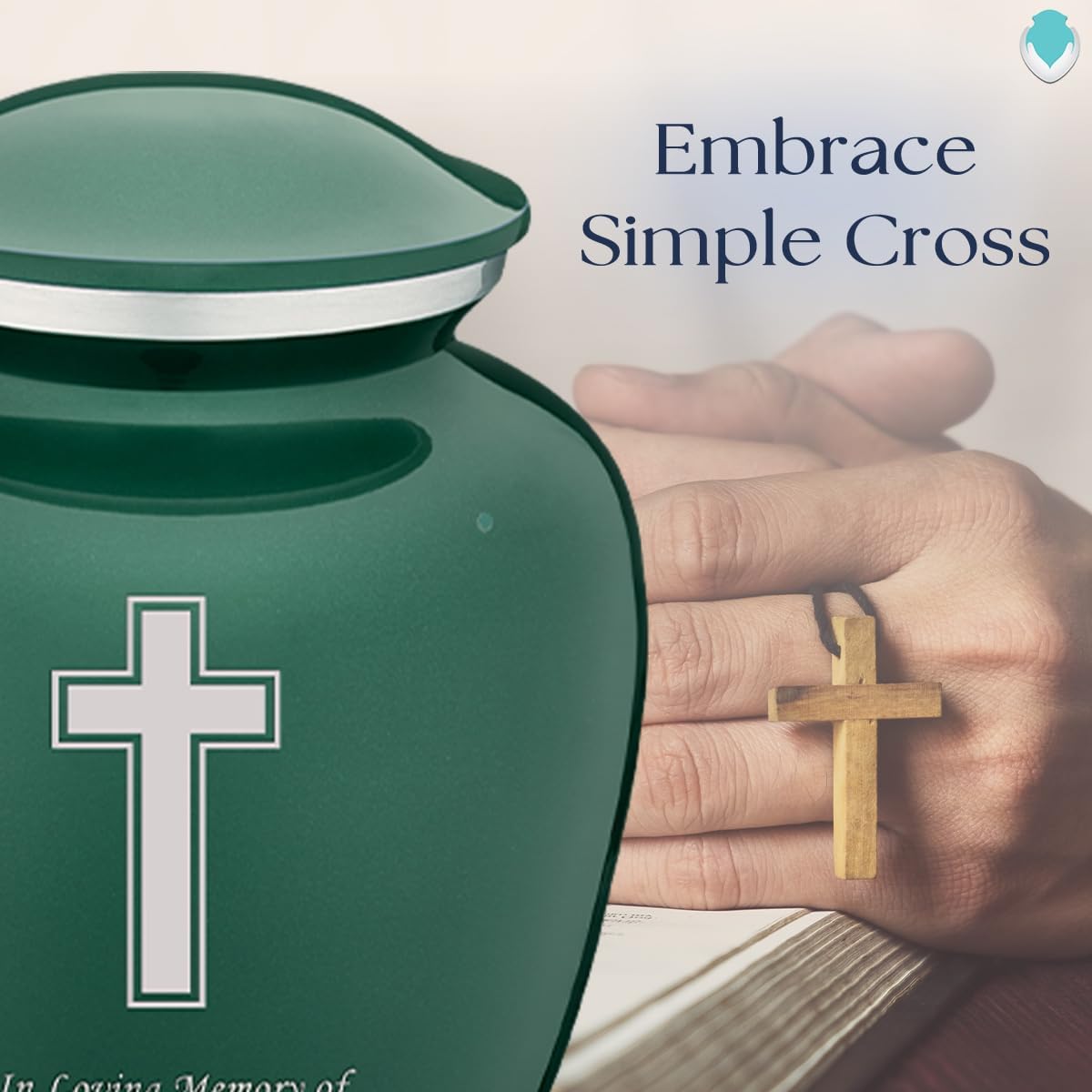 Geturns - Small Personalized Simple Cross Cremation Urns for Human Ashes I Green Funeral Urn for Women and Men I Holds up to 44 Cubic Inches