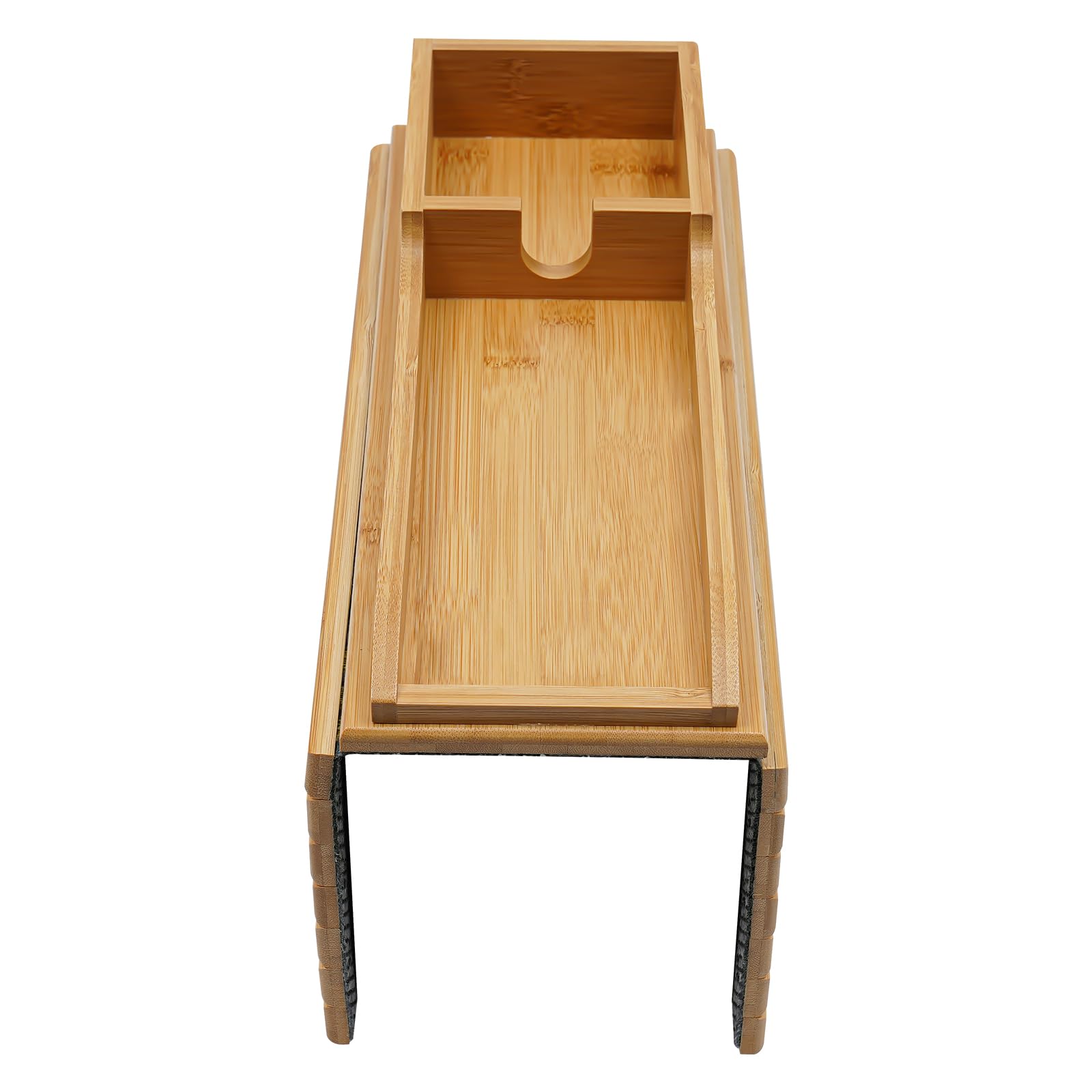 Plateau Accoudoir Canapé Bambou Pliable Table Canapé avec Porte-Gobelet & Compartiment Rangement Plateau Repas Collation Léger 1kg pour Salon Bureau Chaud Marron Portable Compact