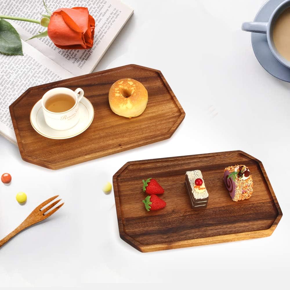 2 Pcs Large Wooden Platters Serving Trays Acacia Wood Charcuterie Platter for Food Charger Plates Cheese Serving Board Rectangular Platters Meat Charcuterie Boards Decorative Vegetable Fruit Tray