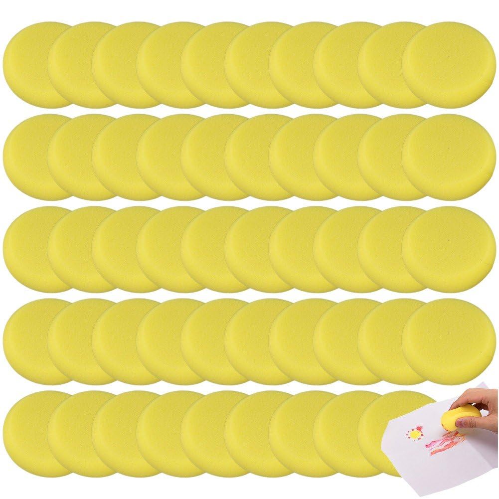 Haowul 50 Pcs Pottery Sponges,Round Painting Sponge 3inch Yellow Artist Sponges Craft Clay Sponge Watercolor Sponges for Face Painting Pottery Ceramics Art Crafts