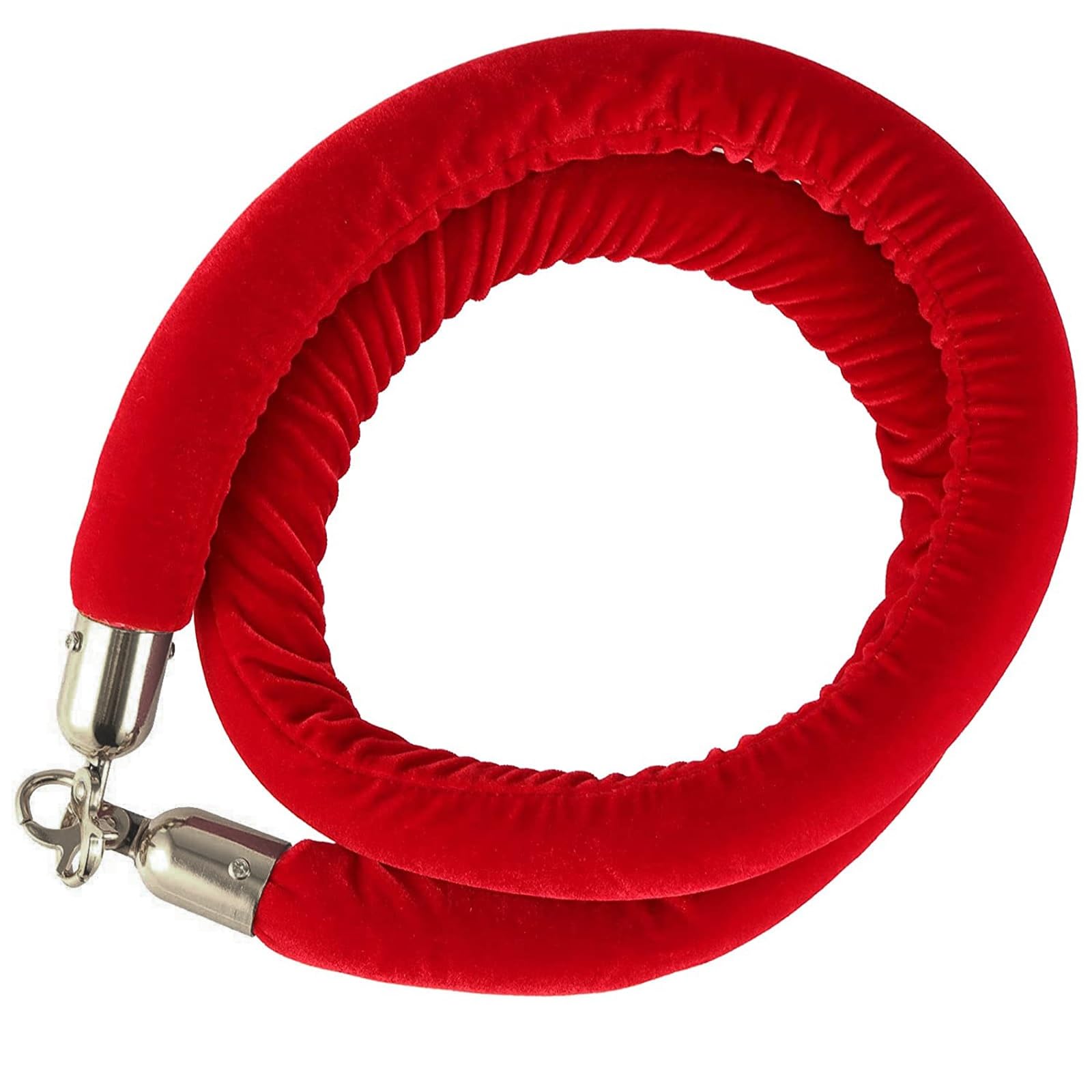 Queue Barrier Rope 2 Ft 3 4 6 8 9 10 Feet, Red Velvet Stanchion Rope/Entrance Crowd Control Ropes w/Gold & Silver Hooks, Red Carpet Rope Party Decor(Silver Hook,43.3in/1.1m)