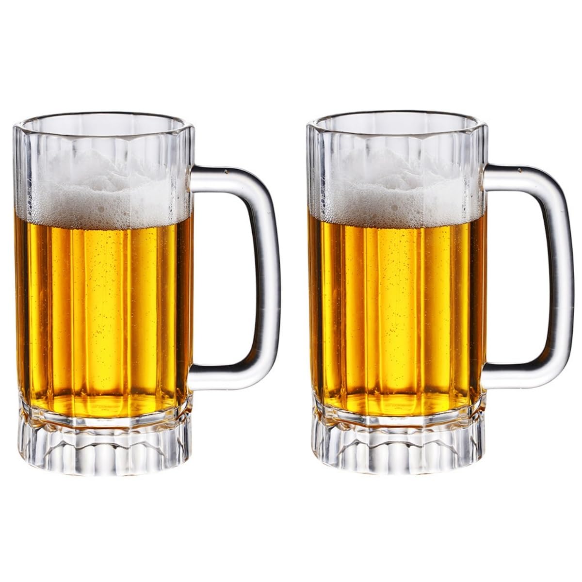 Komost 21oz Plastic Beer Mugs with Handle Set of 2, Reusable Clear Beer Stein Drinking Cups for Party Bar Home Hotel - Perfect for Whiskey Juice