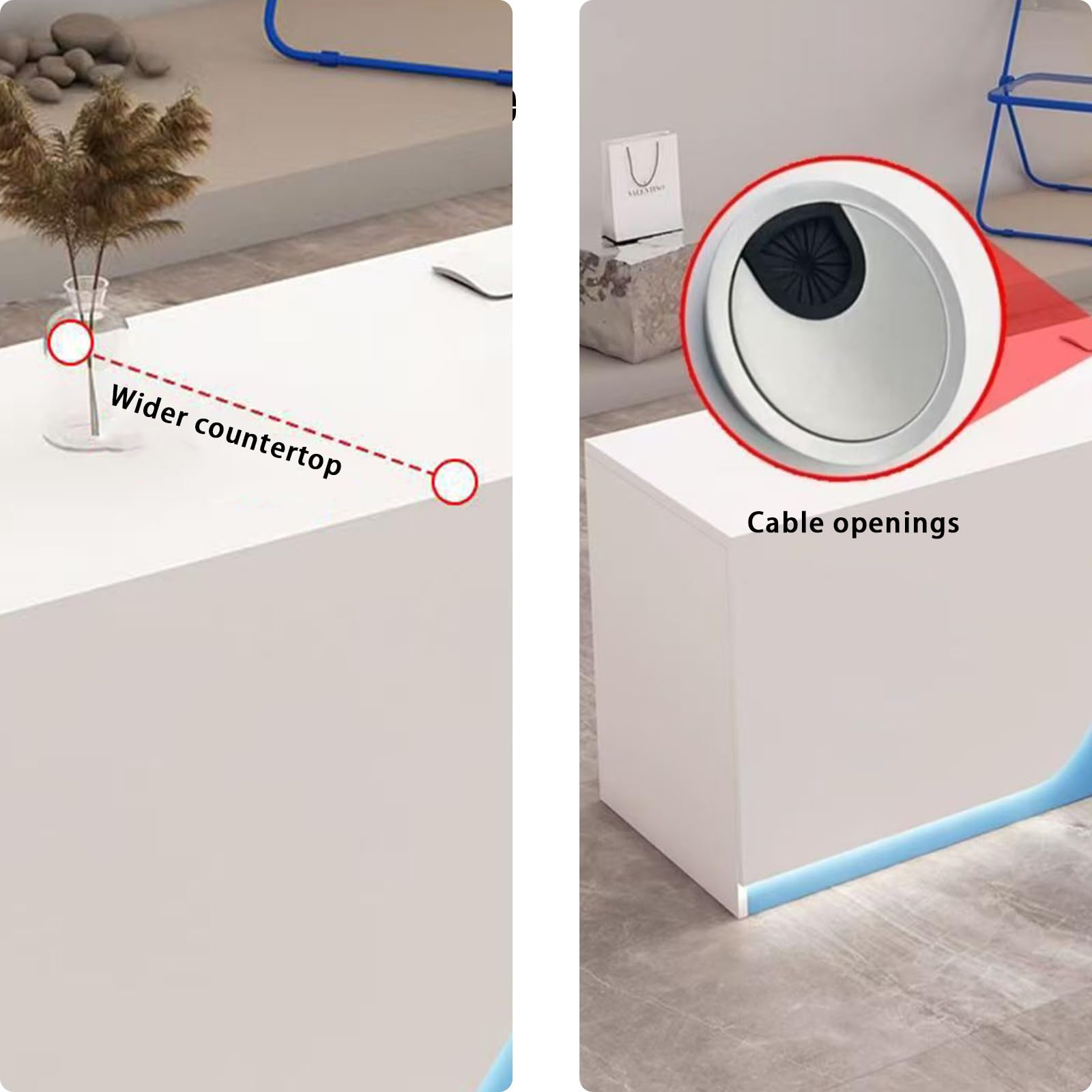 Rezeptionstheke mit abschließbaren Schubladen & LED-Beleuchtung für Hotel, Büro, Einzelhandel(Beige-Right,160cm)