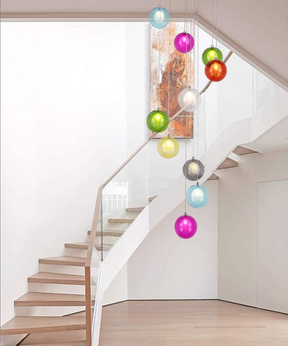 PCXEHUYP Staircase Chandelier Colorful Glass Ball for Living Room Bedroom Nordic Personality Restaurant lamp Multi-Bubble Clothing Store 40x150cm