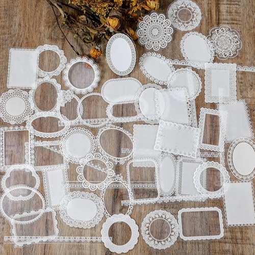 120Pcs Lace Scrapbook Stickers Kit, Waterproof Cutout PET St