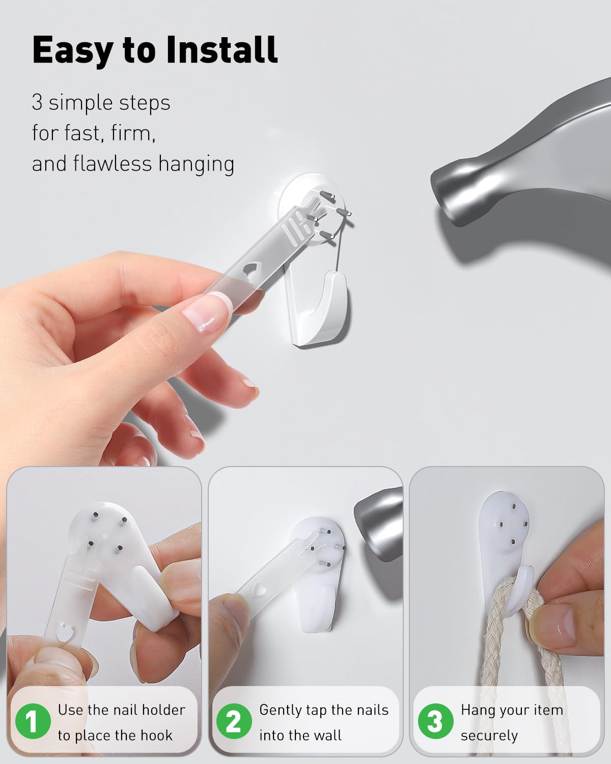 Uniclife 80 Pcs Non-Trace Picture Hooks for Hard Wall Picture Hanging Kit, Non-Trace Wall Hooks with Nails - Image 4