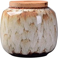Gets Vintage Chinese Style Ceramic Storage Jar with Bamboo Lid - Airtight Tea Coffee Spice Canister, Khaki, 2.32oz Mini Kitchen Jar