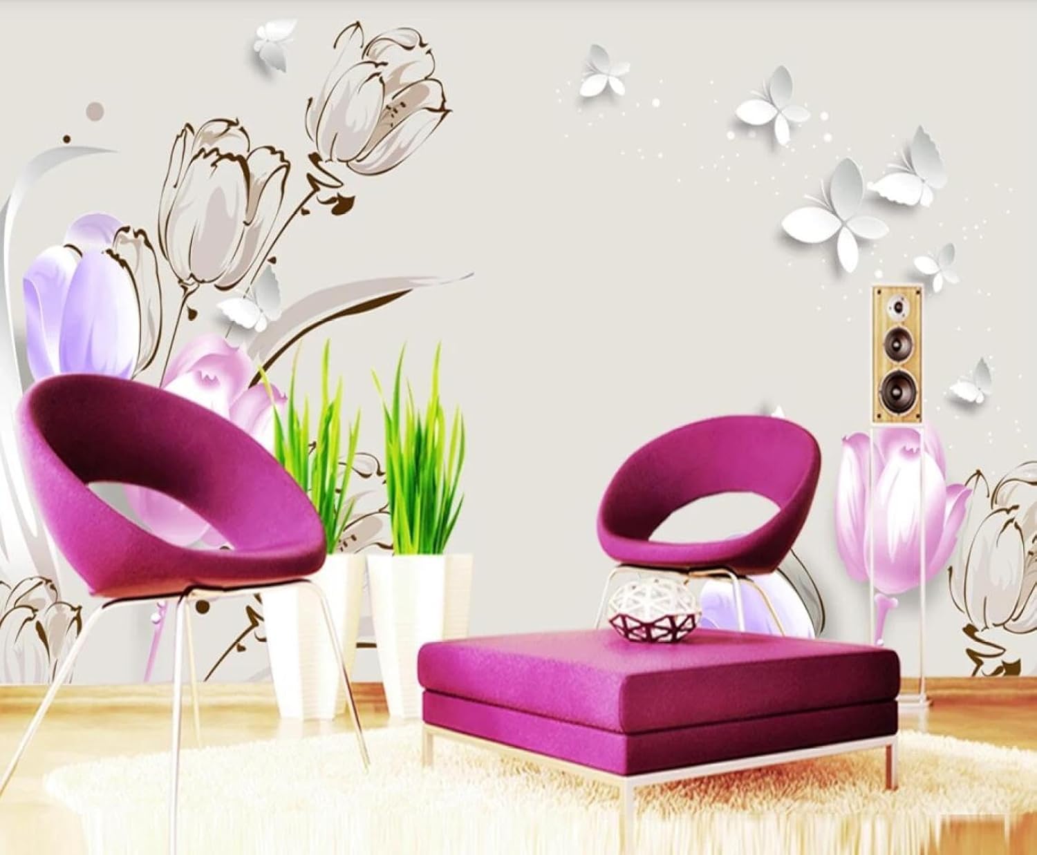 Papier peint 3D tulipe blanche XLMING décoration murale salon et chambre 150x105