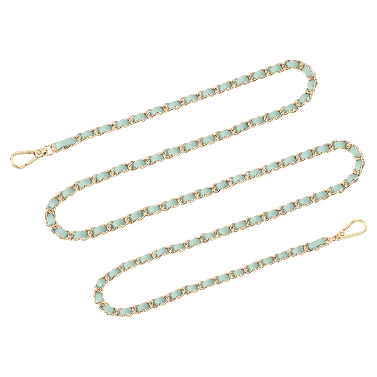 sourcing map Purse Chain Strap, 55" Leather Iron Flat Chain Strap Handbag Chains Purse Straps for Shoulder Bags and Cross Body Bags Replacement Strap (Light Green Strap + Gold Chain)