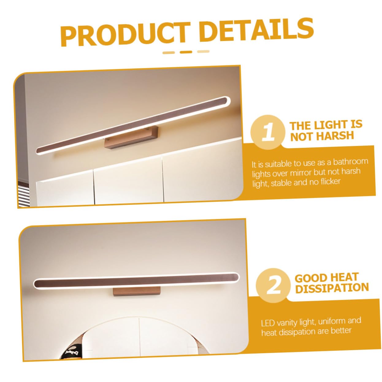 TEHAUX LED Schminktischleuchte für Spiegel, 1 Satz aus Aluminium und Acryl | Badezimmer und Makeup, Flimmerfrei mit Starker Hitzebeständigkeit, Moderne Wandleuchte
