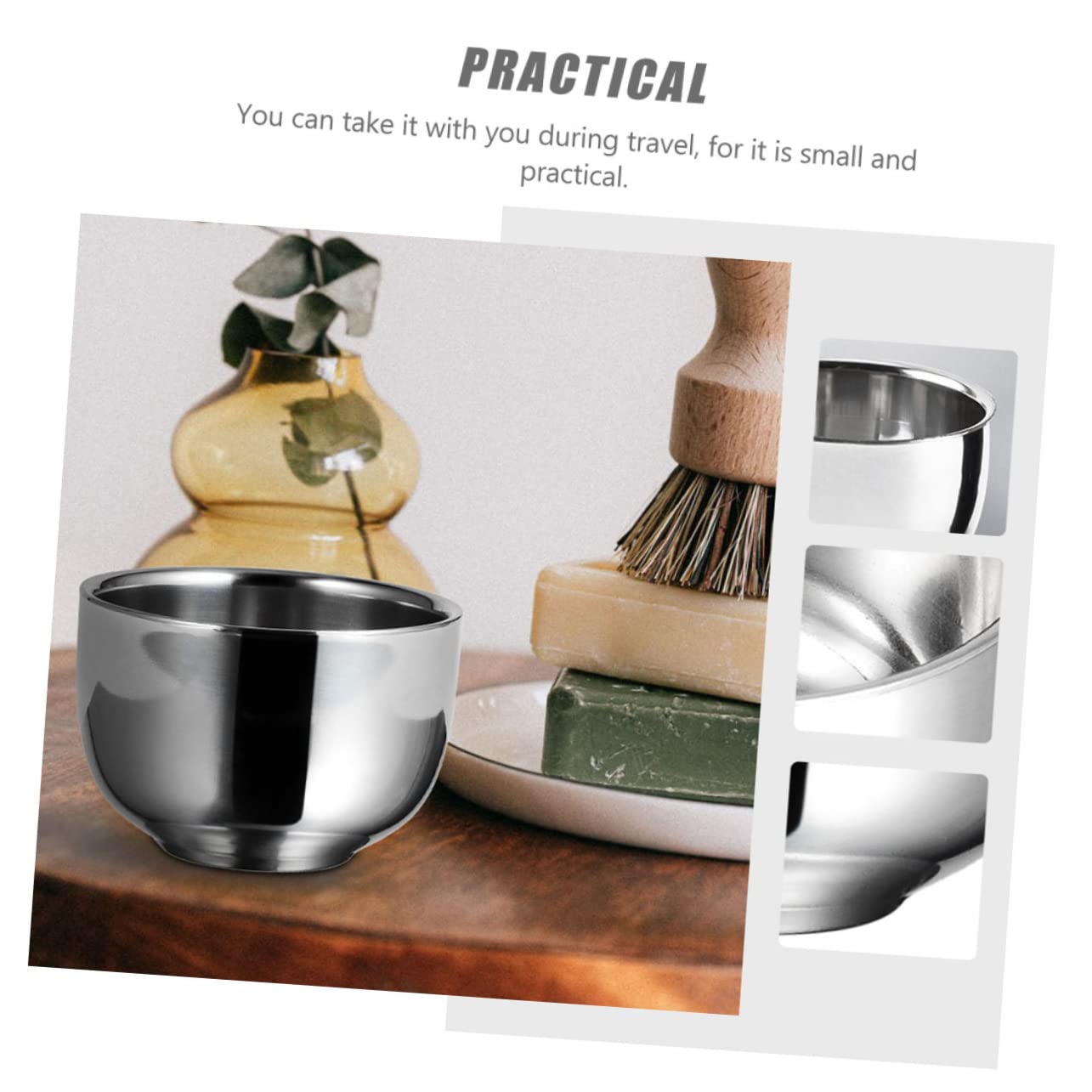 HAPINARY 2 Pcs Large Capacity Shaving Bubble Bowl Stainless Steel Shaving Soap Men's