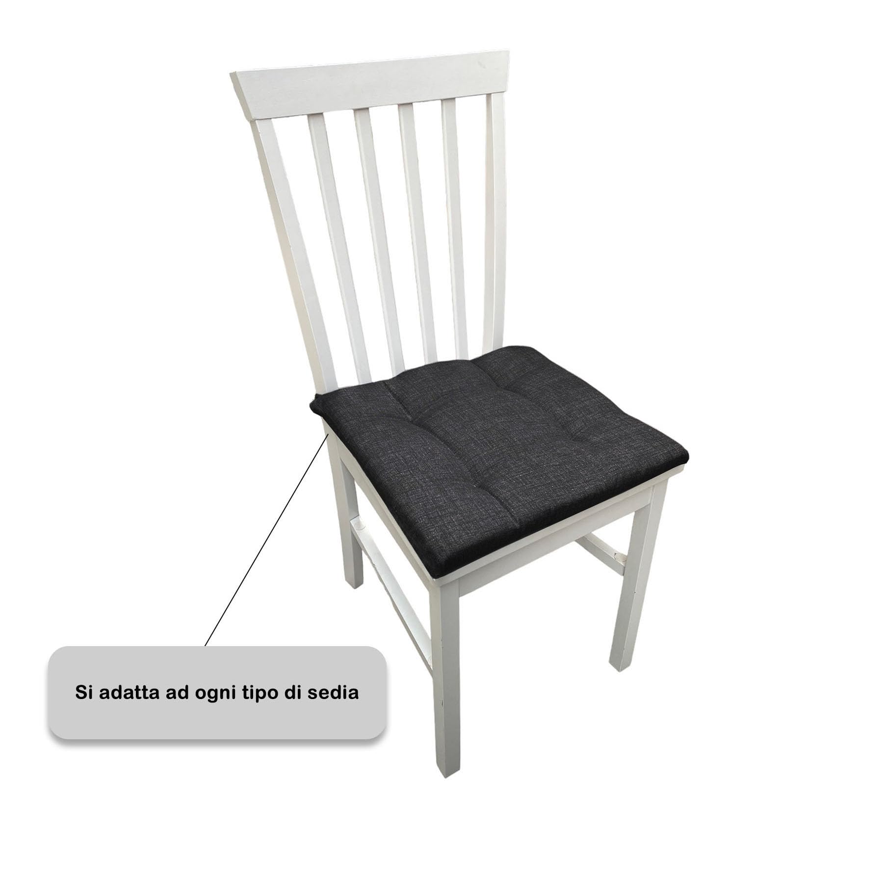 Set 6 Cuscini per Sedia da Cucina Made In Italy 40x40 Coprisedia 4 punti Nero