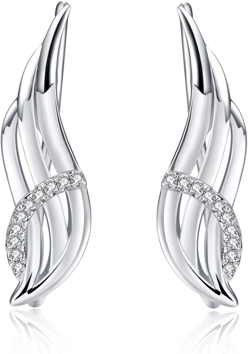 YFN Ear Climber Earrings Sterling Silver Crawler Earring Angel Wings Cuff Earrings Hypoallergenic (Angel Wings)