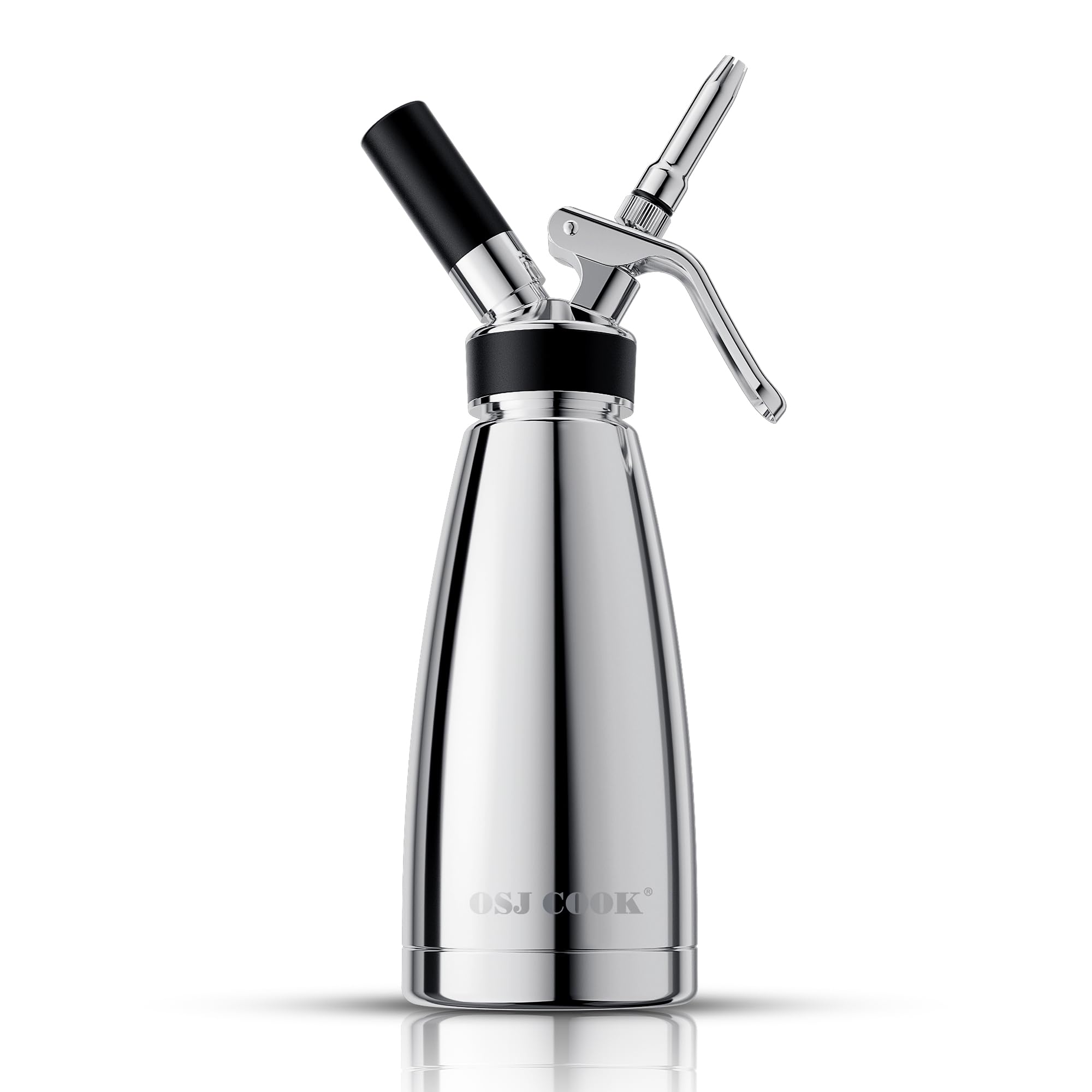 OSJCOOK whipped CreamDispenser Stainless Steel Keep Warm and Cold,500mL/1 Pint Double Wall Thermos Whipped Cream Maker,5 Various Stainless Decorating Nozzles,1 Cleaning Brush,N2O Chargers NOT included