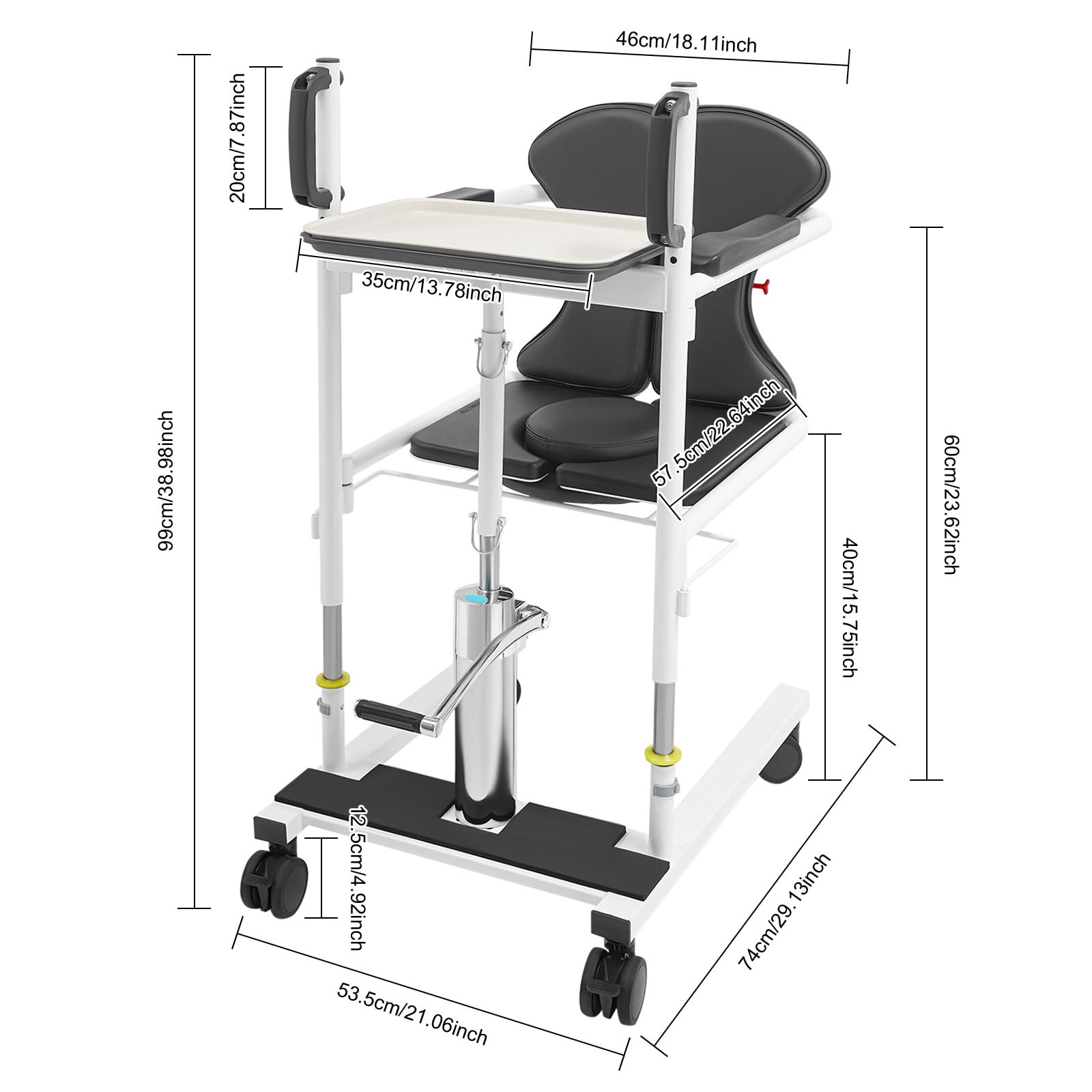 Sollevatore idraulico per pazienti, multiuso, 180°, sedile diviso, regolabile in altezza, con ruote fino a 150 kg