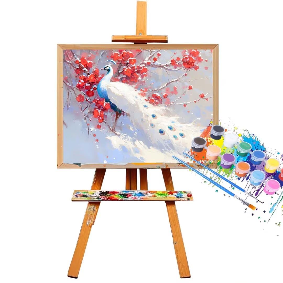 Peinture Numero Adulte Fleur, Paon Peinture par Numero Adulte 80 x 100 cm, DIY Paint by Numbers for Adults, Kits de Peinture au Numéro avec Peinture et Pinceau pour Maison Salon Décor, Sans Cadre M730