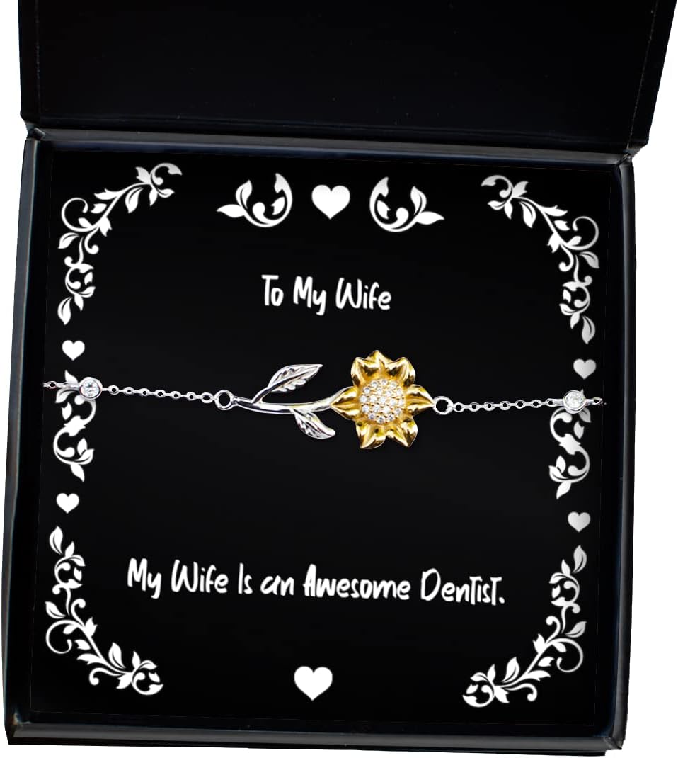 My Wife is an Awesome Dentist. Wife Sunflower Bracelet, Cute Wife, Jewelry for