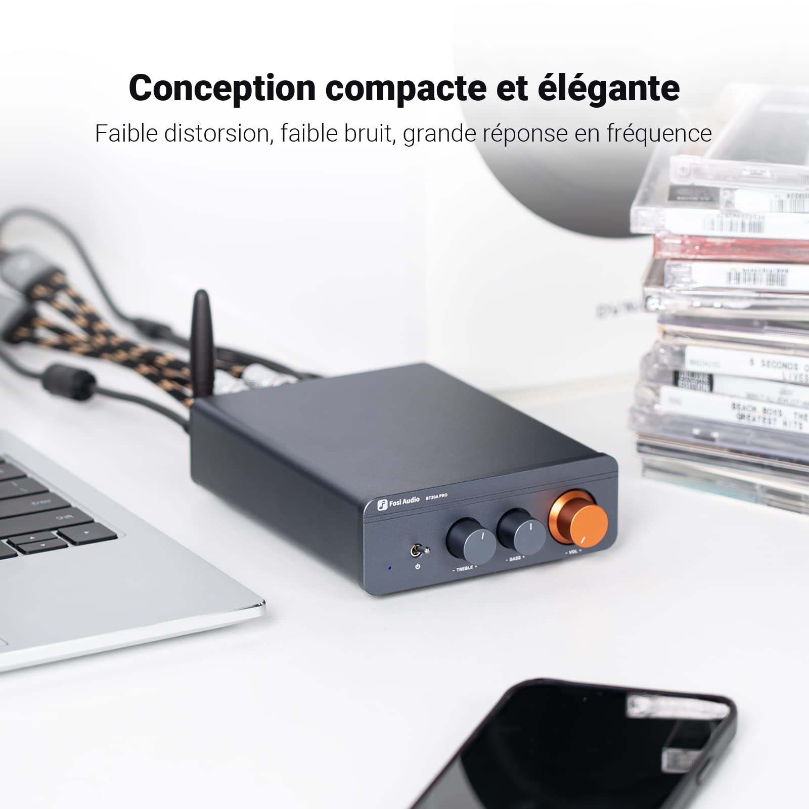 Fosi Audio BT20A Pro Amplificateur Audio, 300 W x2 Mini Ampli HiFi avec TPA3255, Ampli Bluetooth 2 Canaux Stéréo Classe D Intégré Amélioré pour Haut-parleurs avec Contrôle des Aigus et des Basses