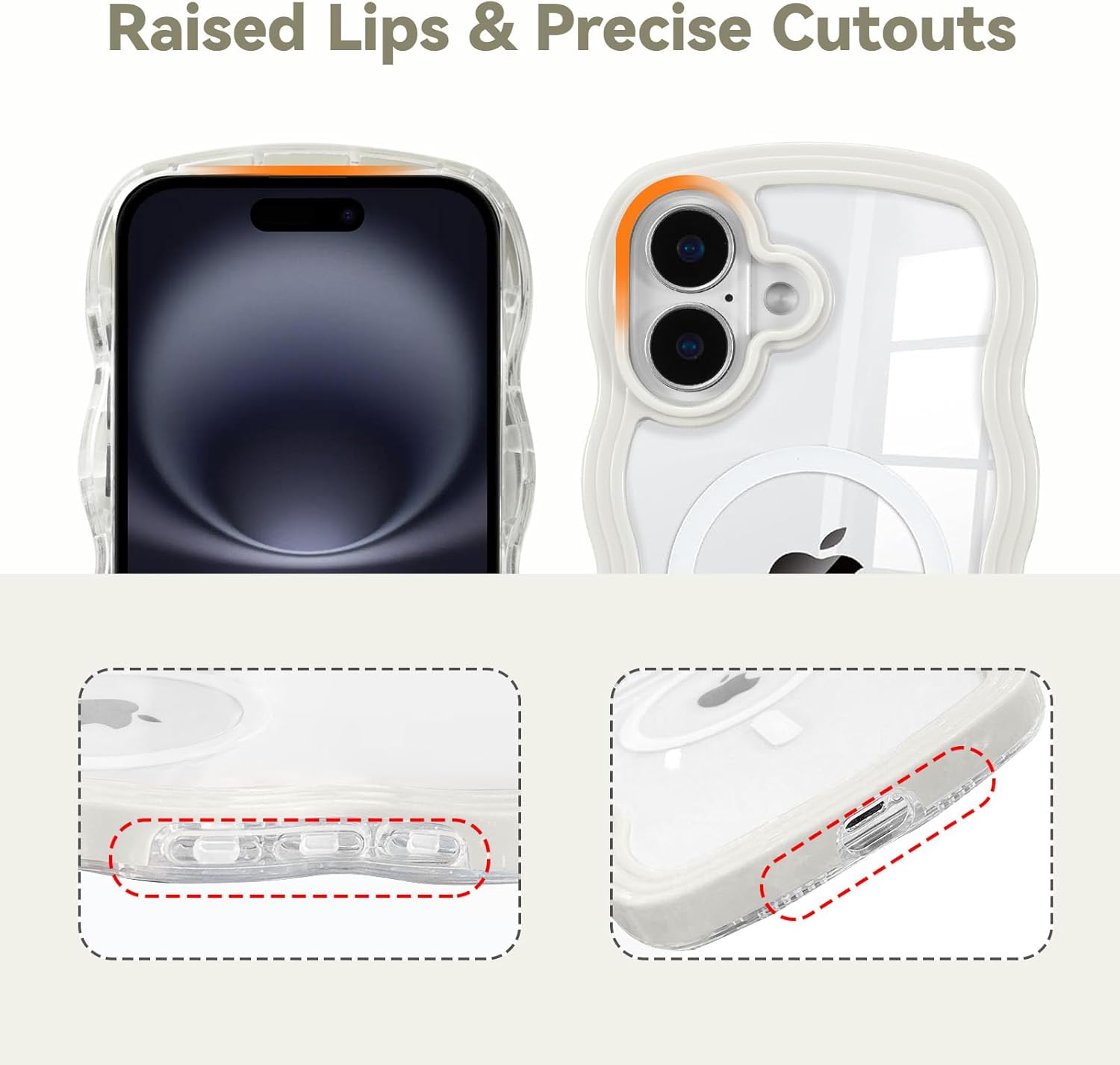 QLTYPRI Magnetic for iPhone 16 Case Compatible with Magsafe, Cute Curly Wave Frame Clear Case for Girls Women, Transparent TPU Bumper Shockproof Protective Phone Cover for iPhone 16 - White - Image 3