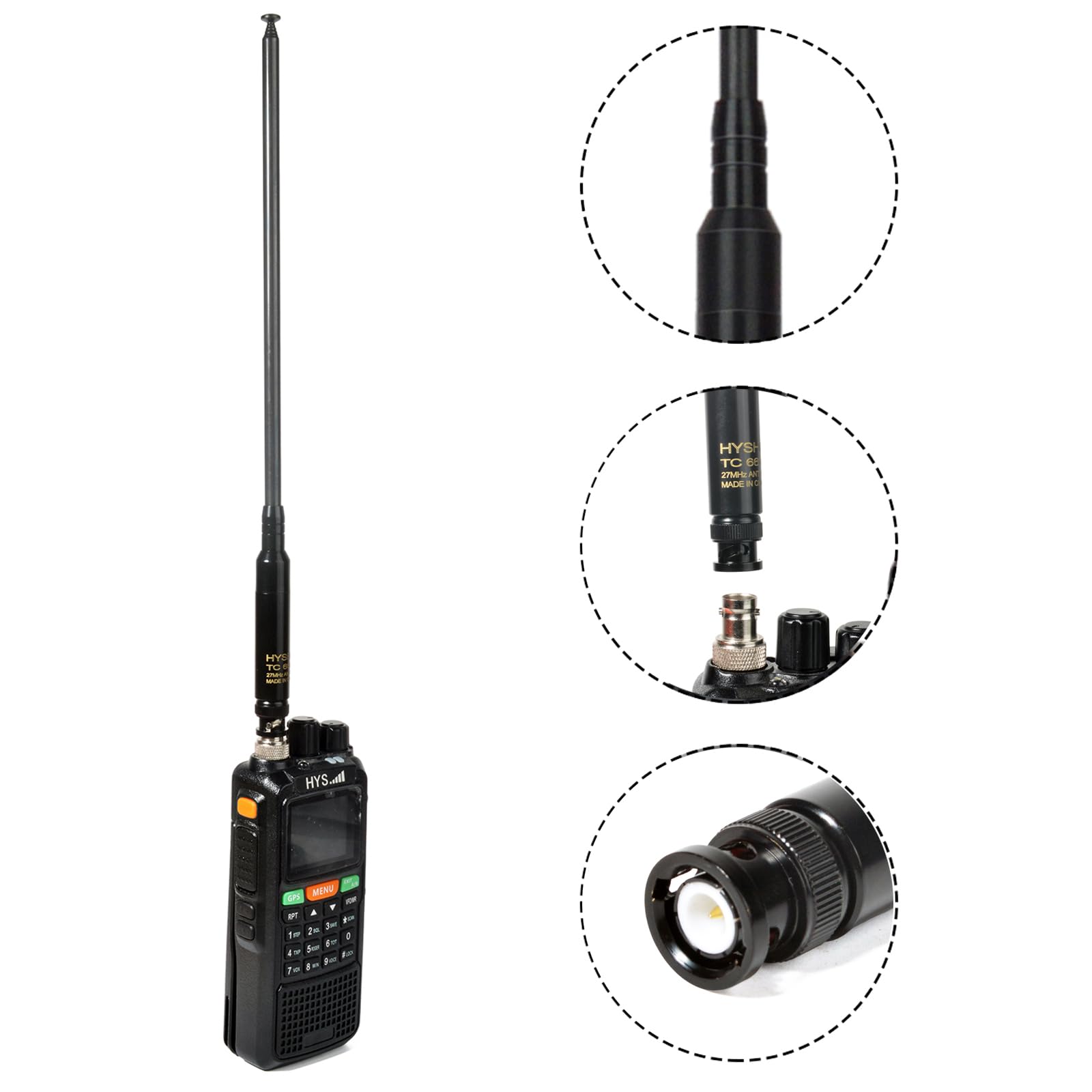 Antenna BNC 27 MHz telescopica portatile per radio, connettore antenna a presa, compatibile con Cobra Midland Uniden e ricetrasmettitori 27 MHz bidirezionali