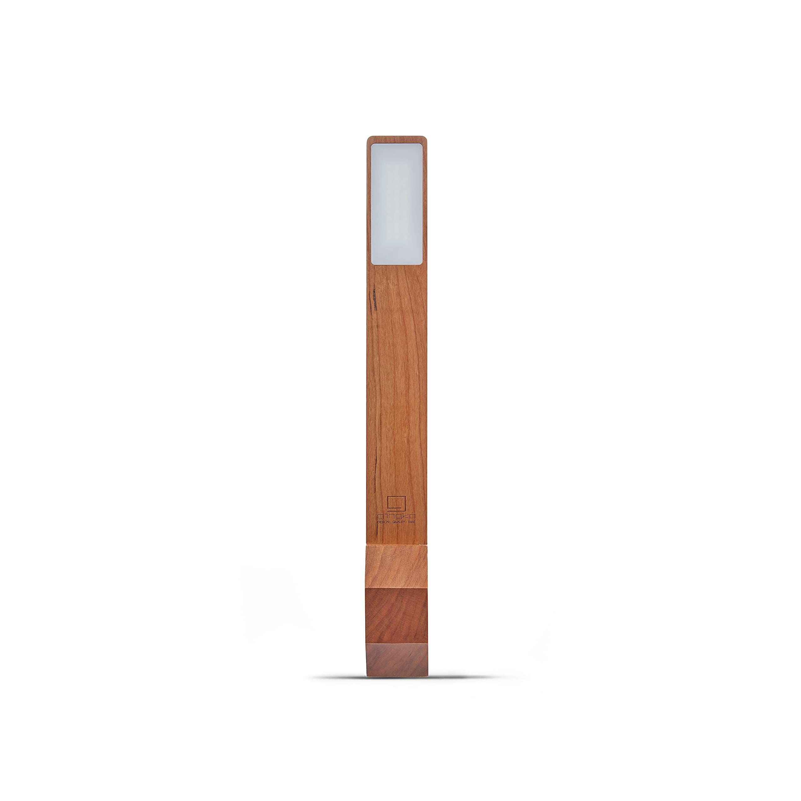 Gingko Octagon One Plus Wiederaufladbare LED Wecker Schreibtischleuchte aus nachhaltigem Naturholz, Kirsche