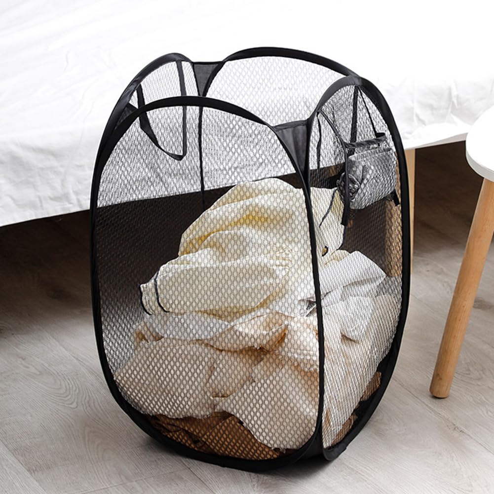 Panier à Linge Pliable 70L - Filet Aéré - Portable Pour Voyage/Maison - Noir - Anseom