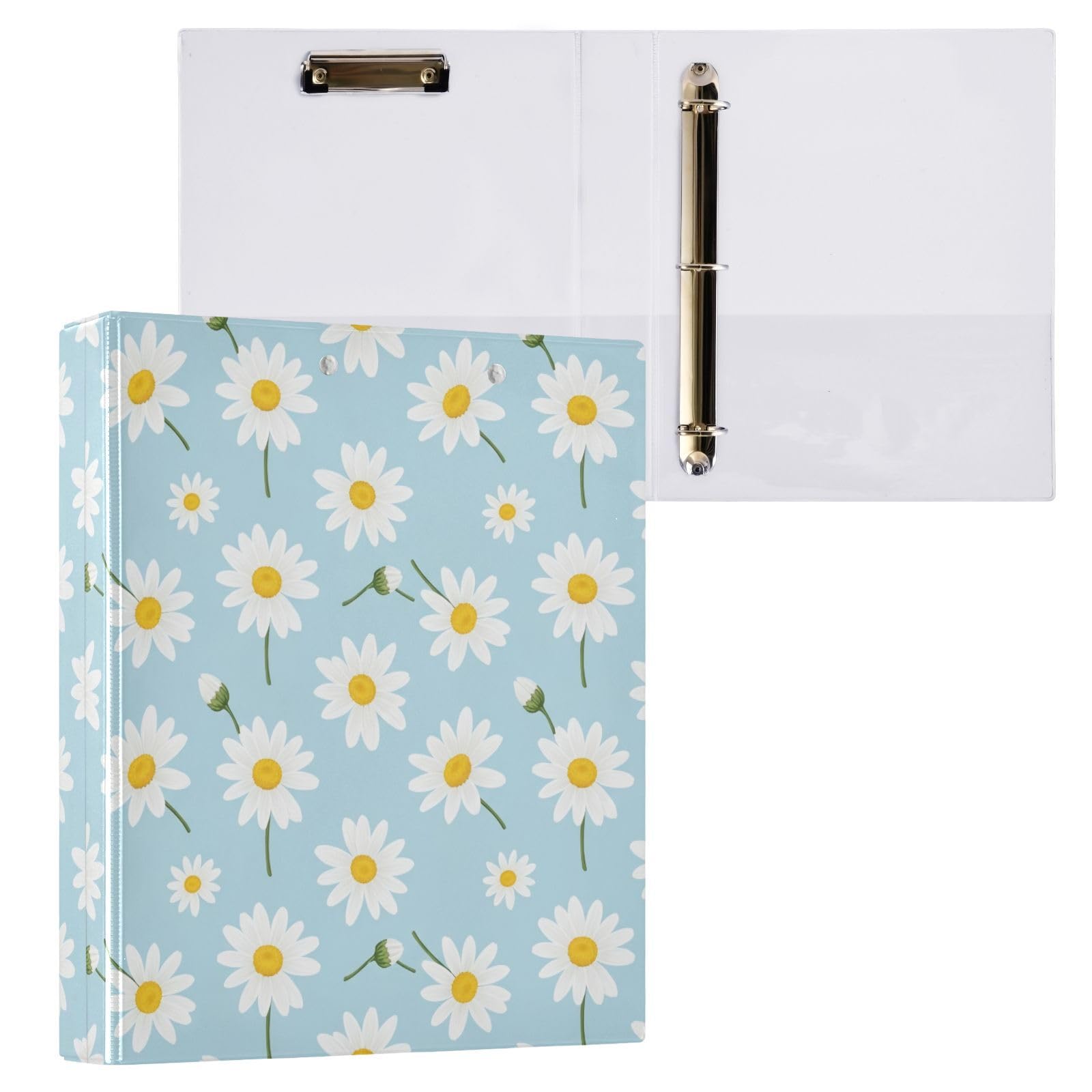 Raccoglitore a 3 anelli, flessibile, con margherite bianche, giallo, verde, blu, 3,8 cm, confezione da 2