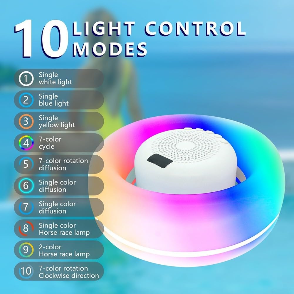 Wasserdichter Pool Lautsprecher Schwimmend mit LED Licht(White) | IP67 wasserdicht, schwimmfähig, buntes LED-Licht, ideal für Poolpartys, für robuste Plastikbauweise