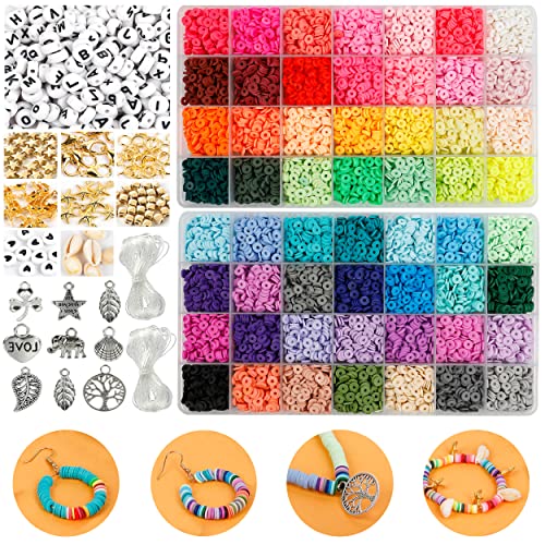 DU IT CRAFT Heishi Perlen Set aus Polymer Ton (14430 tlg.) 6mm Flache Perlen Zum Auffädeln in 56 Farben mit Zwischenperlen uvm. für Armbänder & Schmuckherstellung Cover