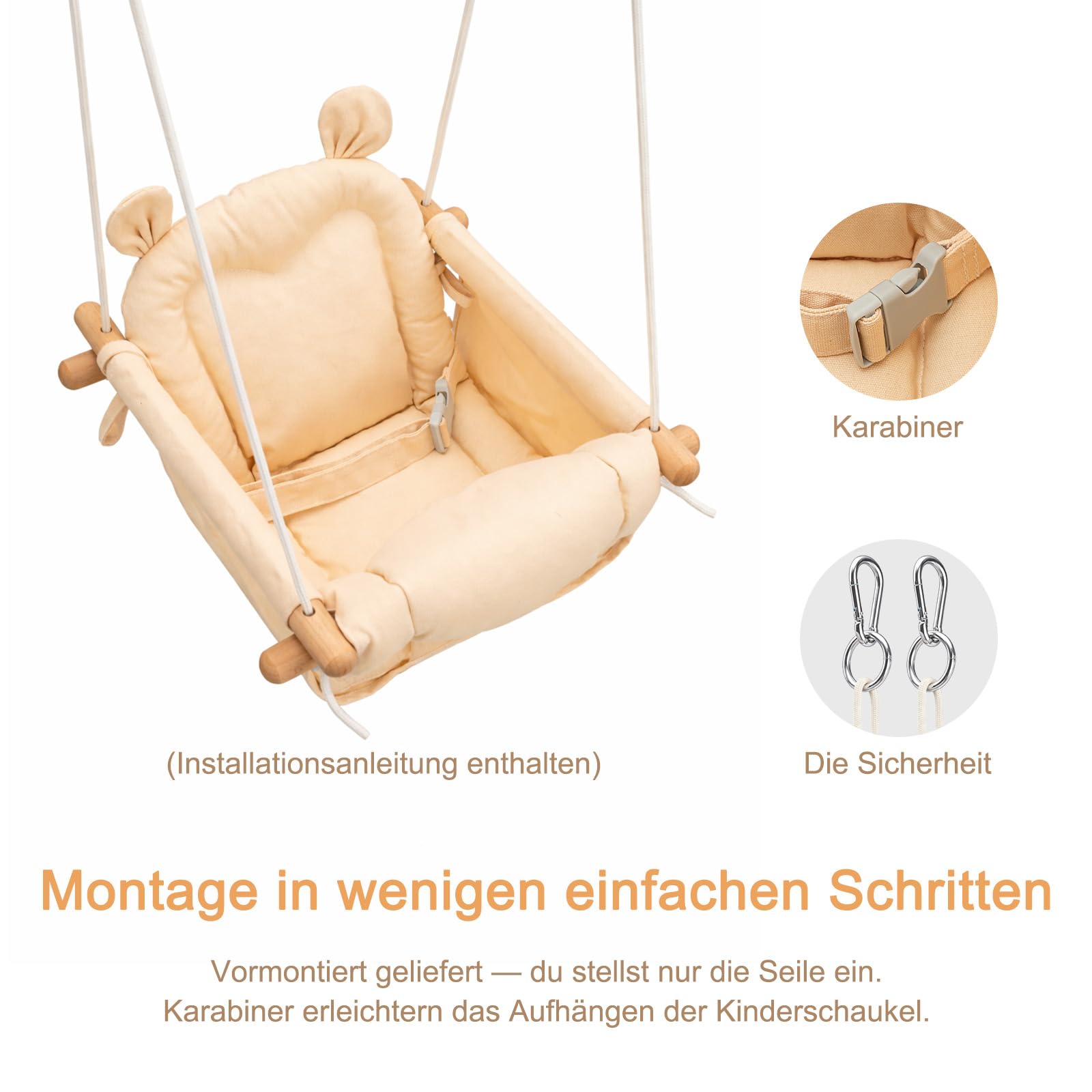 Babyschaukel für Innenbereich und Außenbereich, mit Sicherheitsgurt, Türhängeschaukel für Türrahmen, Garten und Terrasse 3in1 Babyschaukel