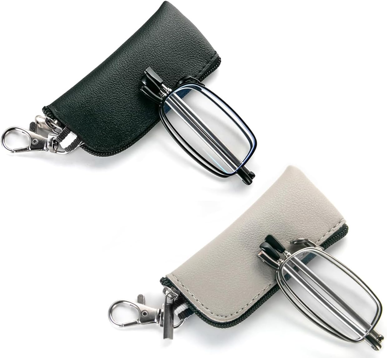 3 Pack Folding Reading Glasses with Keychain Compact Bag Men Women Blue Light Blocking Spring Hinge Portable Pocket Reader