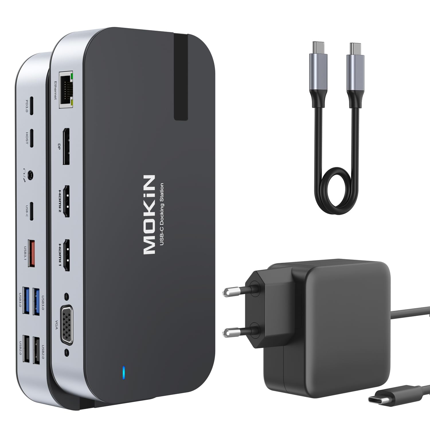 Laptop Docking Station mit 65W Netzteil,MOKiN 16 in 1 Docking Station USB C Dock mit Dual Monitor Display mit 4K 2 HDMI, DP, VGA, 5 USB Ports, RJ45, SD/TF, 100W PD, Audio für Dell Surface HP Lenovo
