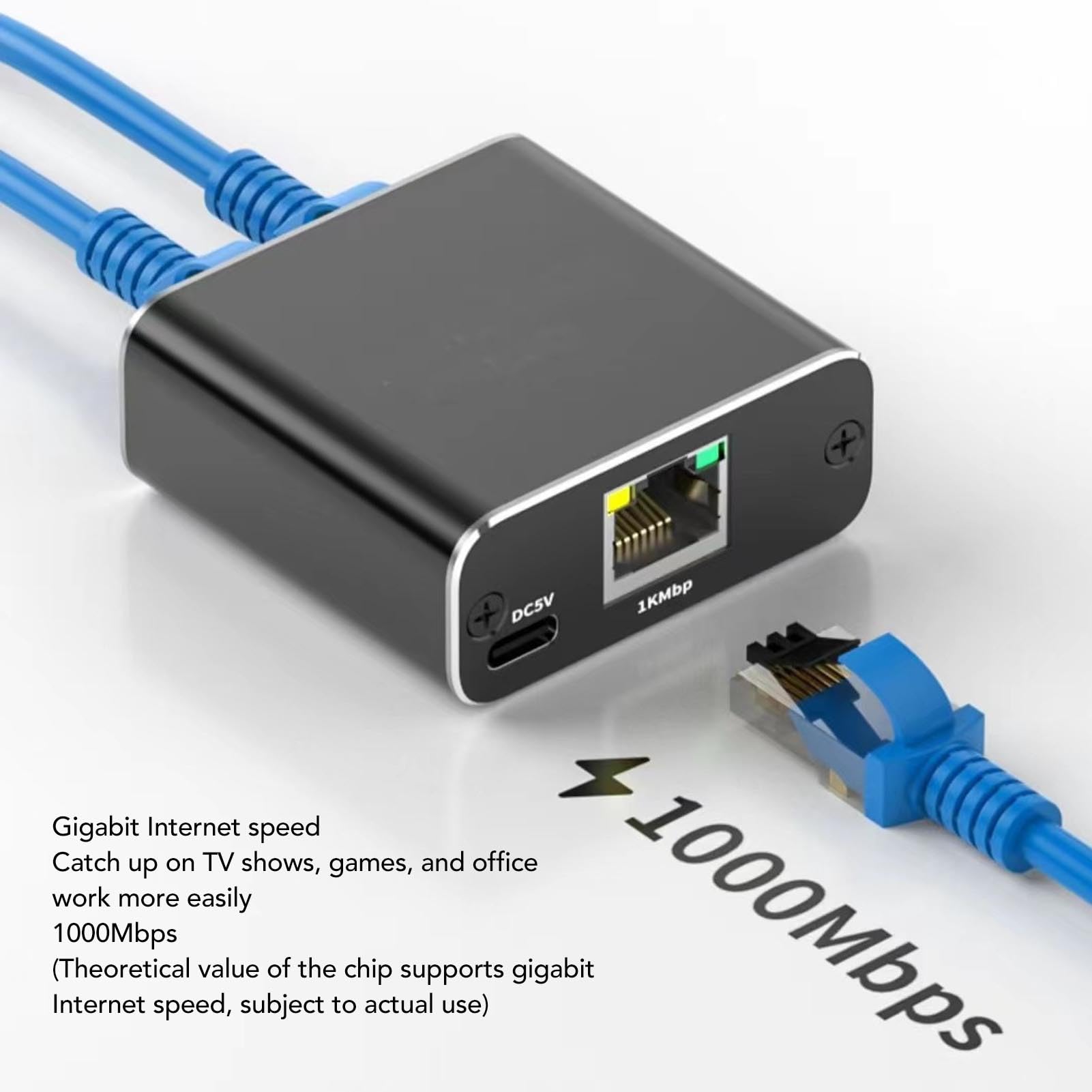 Rozdzielacz Ethernet RJ45 1 na 2 Udziały, Karta Sieciowa Gigabit 1000Mbps, Rozdzielacz Ethernet RJ45 Udostępnianie Dwóch urządzeń za pomocą Kabla Zasilającego USB Zgodny z Cat5