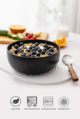 Miniatura 5 de AmorArc Juego de 6 cuencos de cerámica grandes de 28 onzas para comida, cuencos de cocina resistentes a las virutas con borde ondulado, esmalte