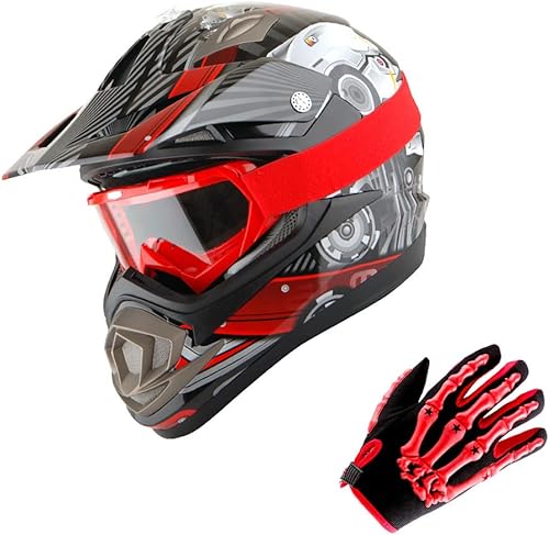 Casco de motocross para adulto, todo terreno MX BMX ATV Dirt Bike mecánico de fibra de carbono negra