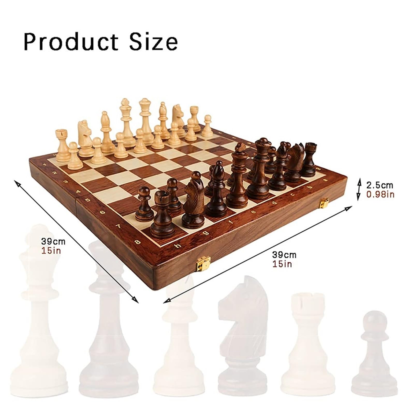 Scacchi Set di scacchi pieghevole in legno da 15" con contenitore, scacchiera portatile da torneo for adulti, regalo da viaggio