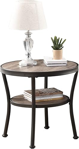 Miniatura 9 de O&K FURNITURE Mesa auxiliar redonda, mesa auxiliar para sala de estar, mesa decorativa redonda pequeña, color gris