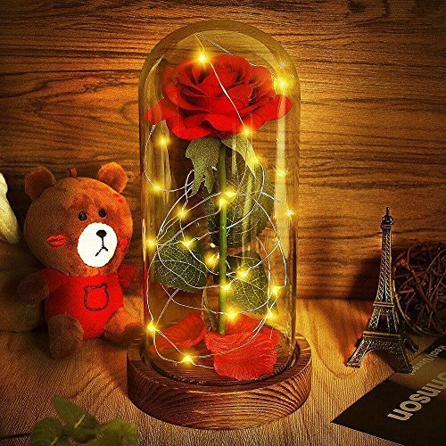 Beauty and The Beast Rose, Red Silk Rose That Lasts Forever in a