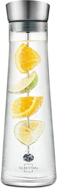 SILBERTHAL Szklana butelka z pokrywką ze stali nierdzewnej - wyjmowany zaparzacz - 1 litr - dzbanek do wody Detox