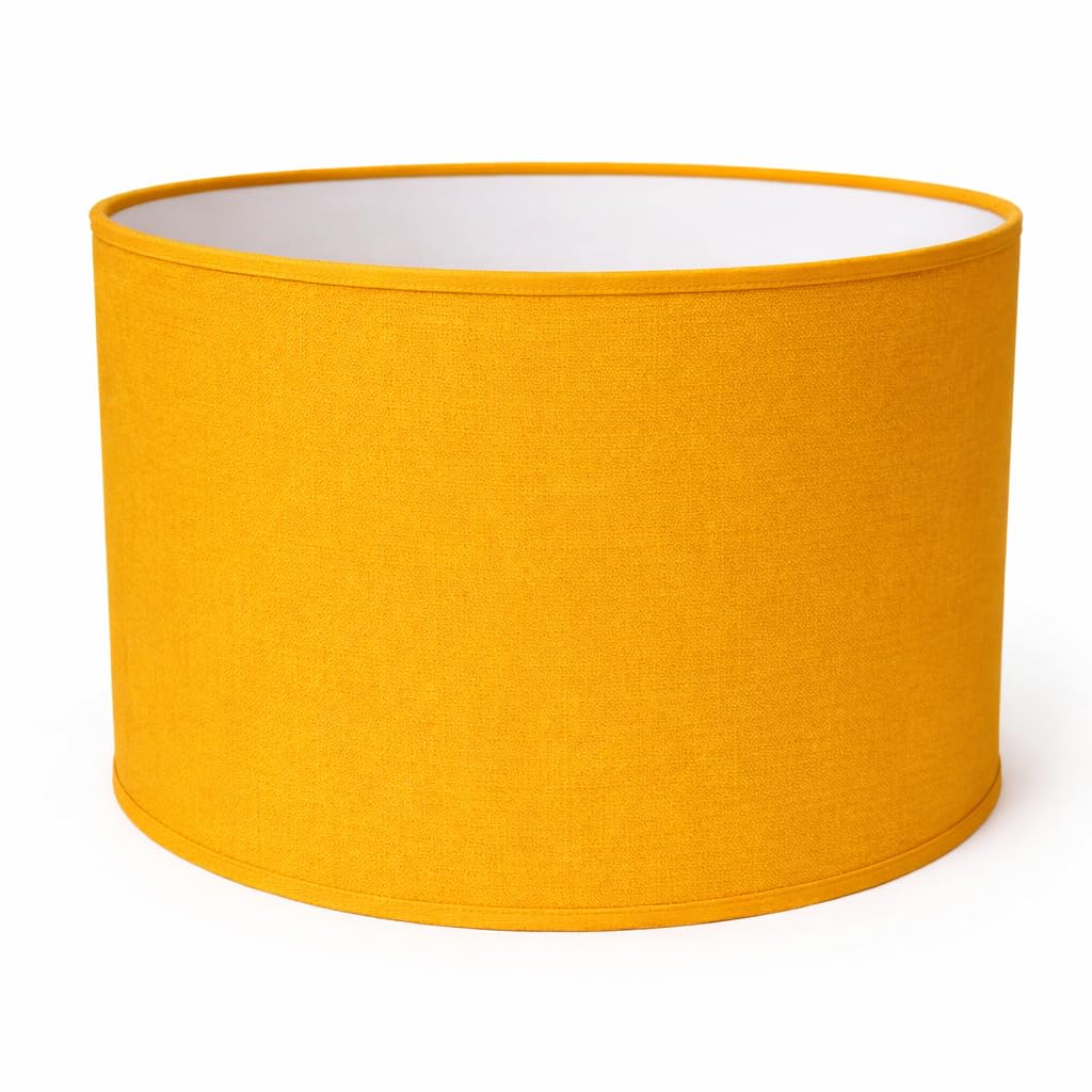 Pantalla Cilíndrica de Algodón, Hecha a Mano para Lámpara de Techo, Mesa y Pie - 30 cm Diámetro, 20 cm Altura, Color Ocre