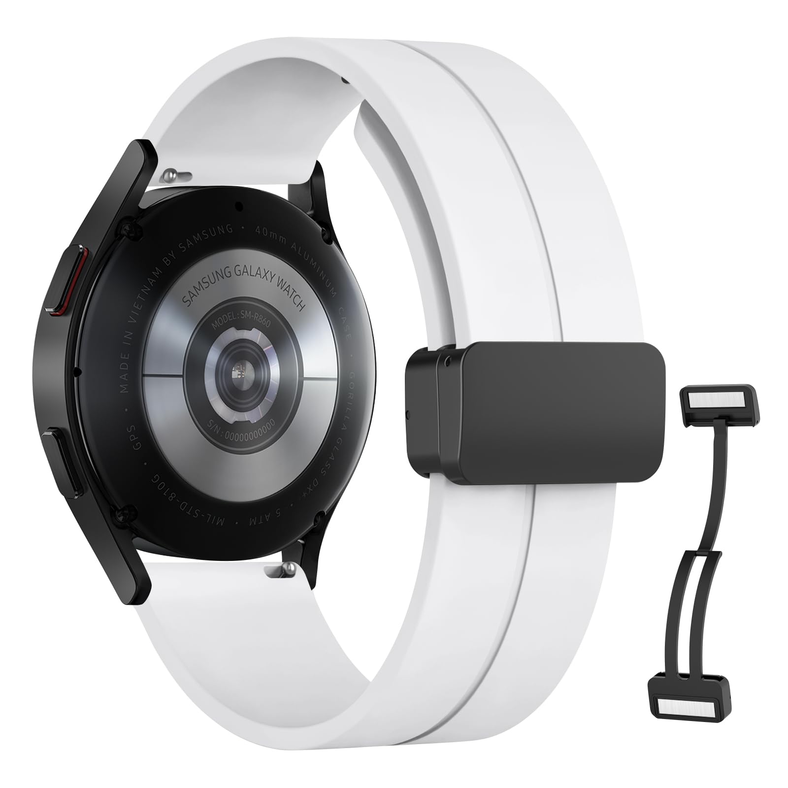 Silicone Band With Magnetic folding Buckle for Samsung Galaxy Watch 6/5/4 44/40mm, Watch 5 Pro 45mm, 6 Classic 47/43mm, Quick Release Silicone Straps for Women Men