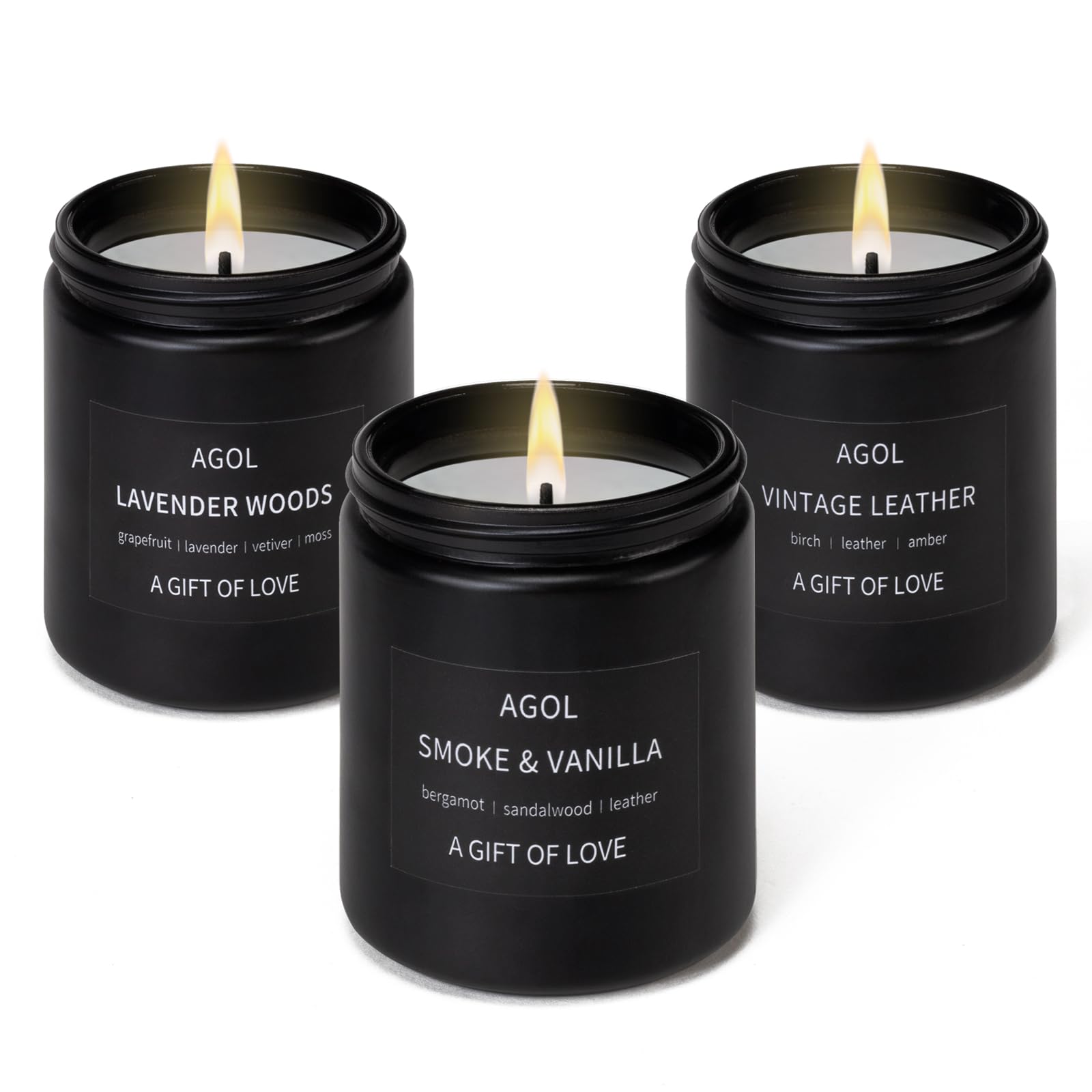 Men Scented Candles Set, 3 Pack Premium Lavender Woods Vintage Leather