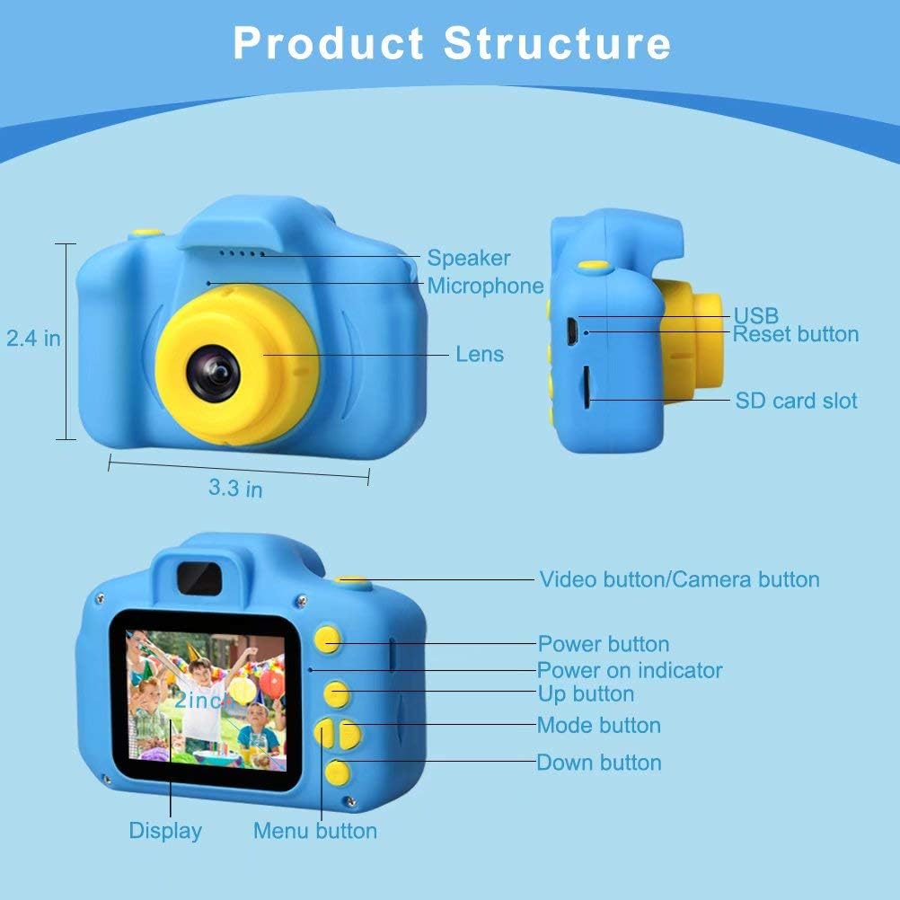 Desuccus Kids Camera Toddler Toys Christmas Birthday Gifts for Boys and Girls Kids Toys 3-9 Year Old HD Video Digital Video Camera for Toddler 5 Puzzle Games with 32GB SD Card (Blue) : Toys & Games