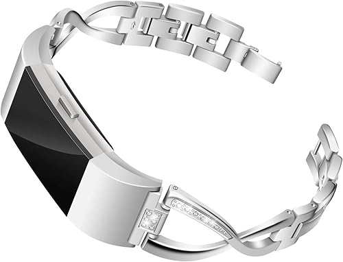Mtozon Bandas compatibles con Fitbit Charge 2, bandas de metal con diamantes de imitación de repuesto para mujer, plata, oro rosa, negro
